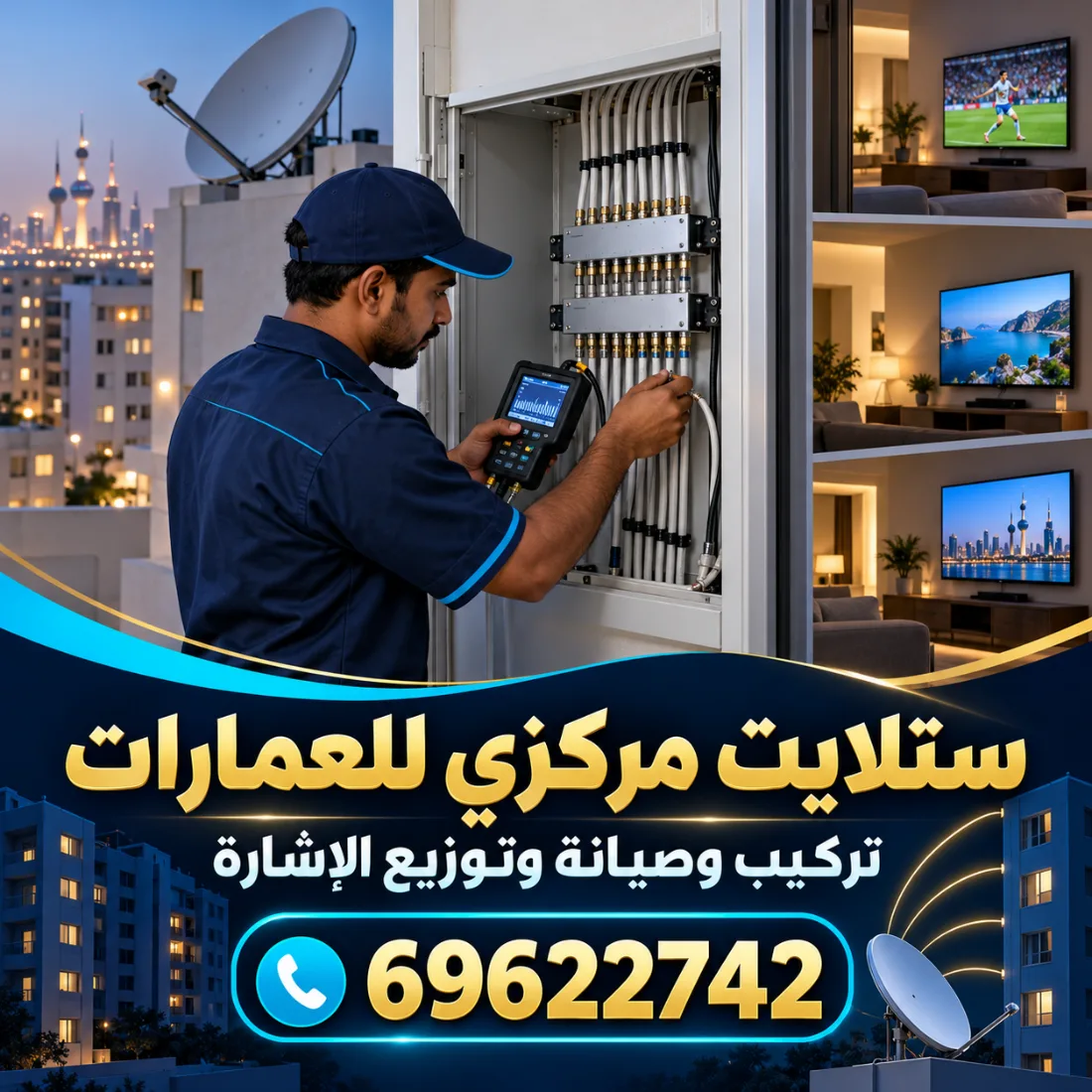 صورة توضيحية: فحص موزعات الستلايت المركزي في عمارة في الفردوس