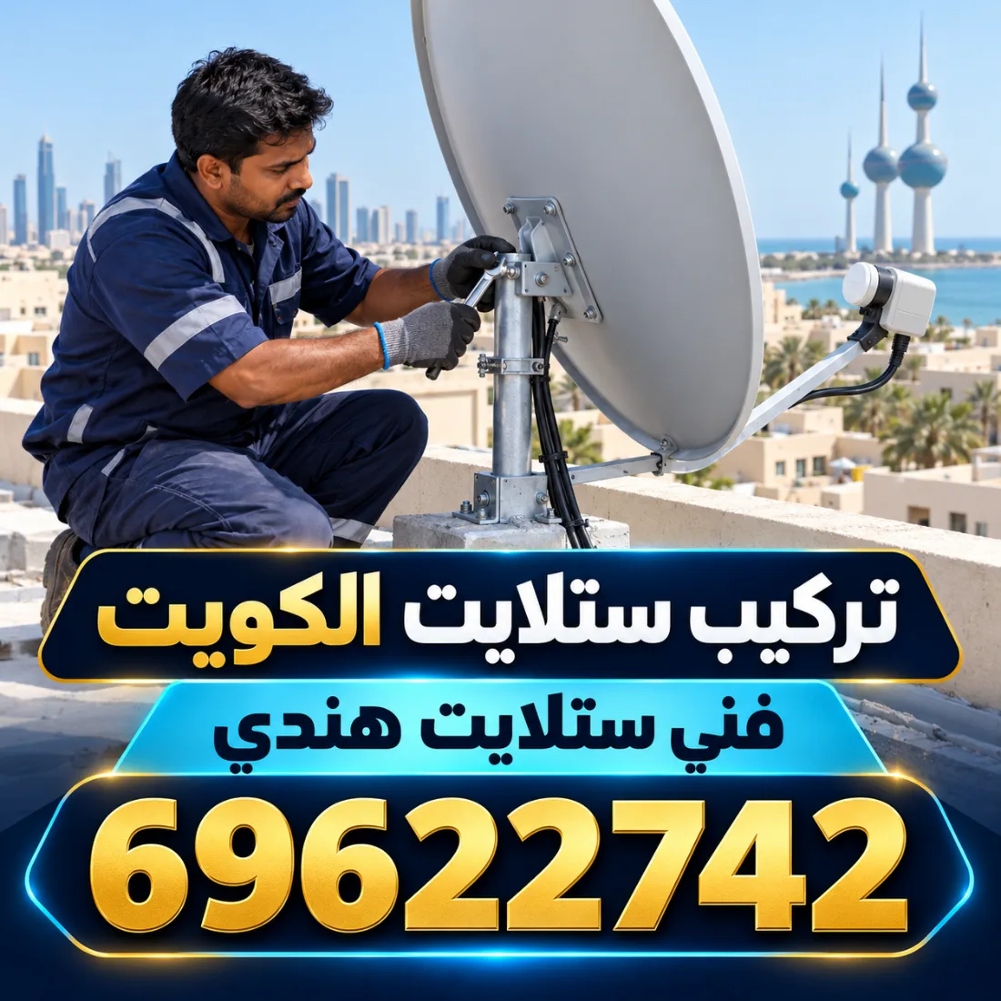 صورة توضيحية: تثبيت قاعدة طبق ستلايت على سطح منزل في بيان